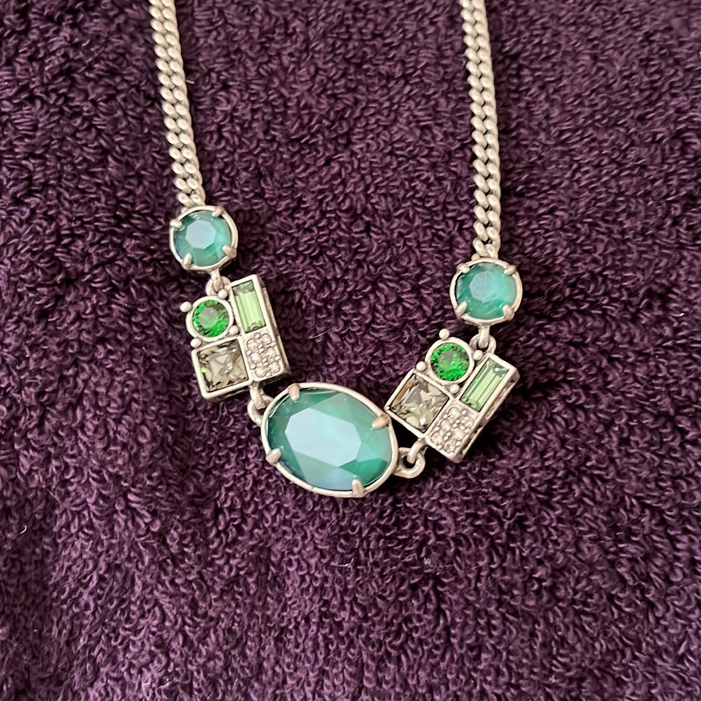 Silver Necklace with Blue and Green Gems